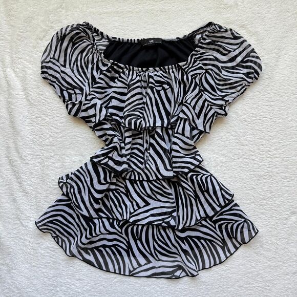 Vintage Ruffled Blouse \ Y2K Zebra Print Top by IZ Byer - Picture 9 of 13